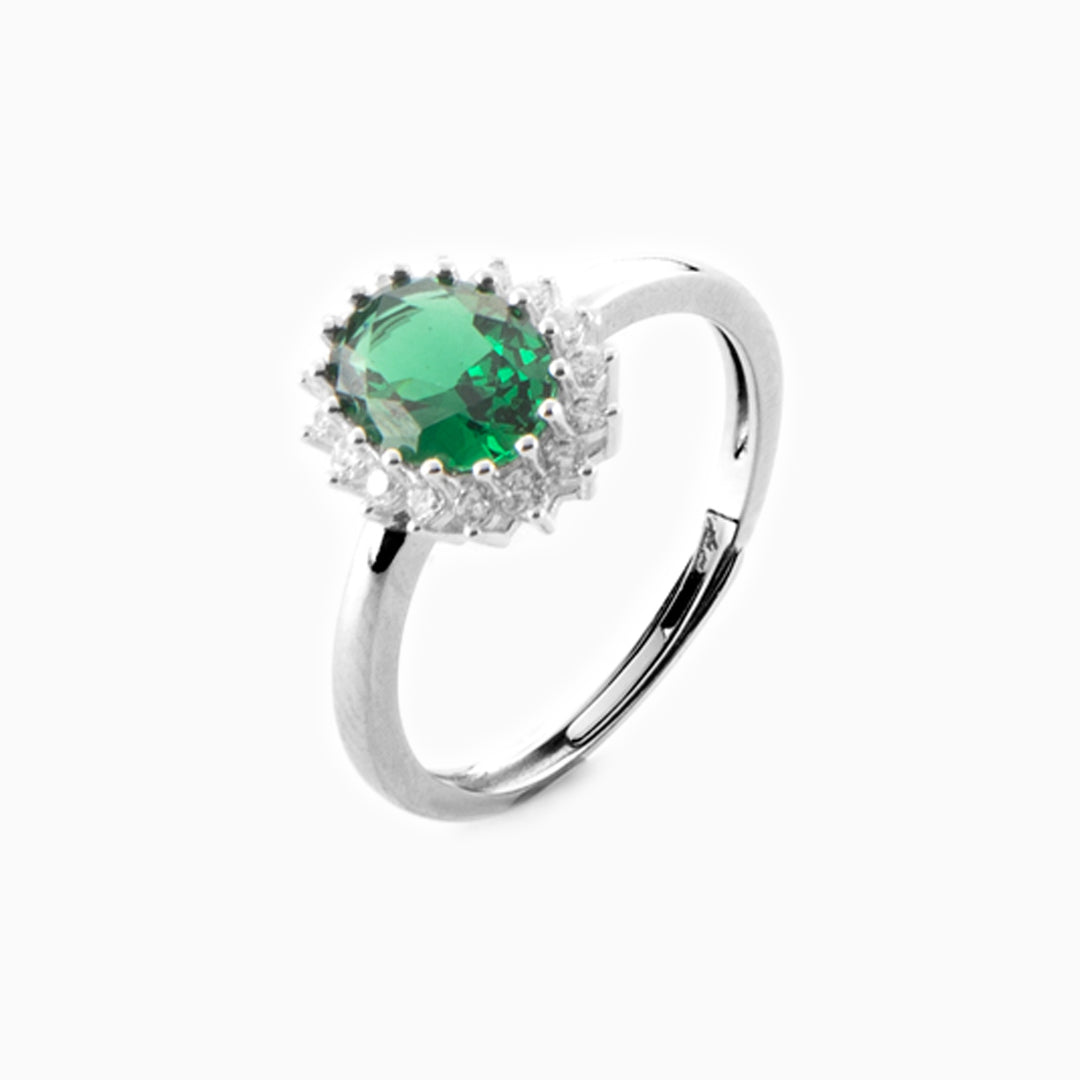 Anello in argento con pietra verde e zirconi