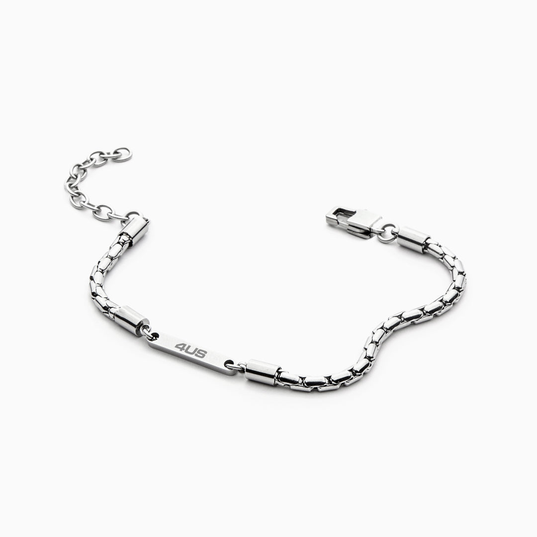 Bracciale Uomo in Acciaio con Catena Snake e Piastrina 4US