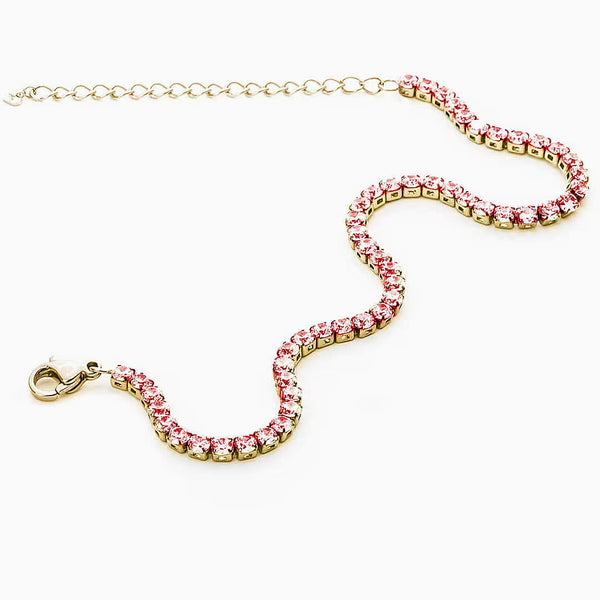 Bracciale Tennis in Acciaio Dorato con Zirconi Rosa