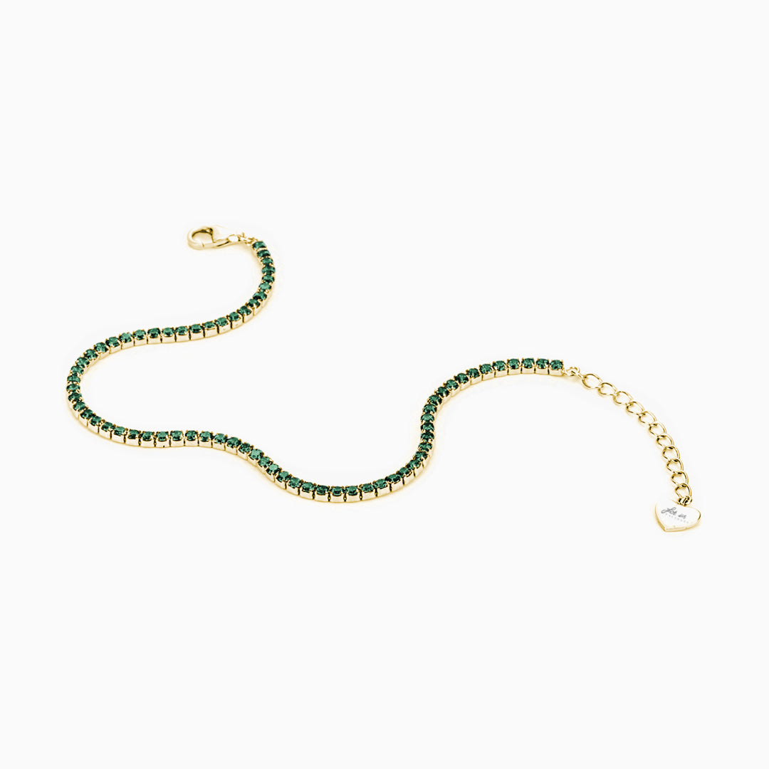 Bracciale Tennis in argento con Zirconi Verdi finitura oro