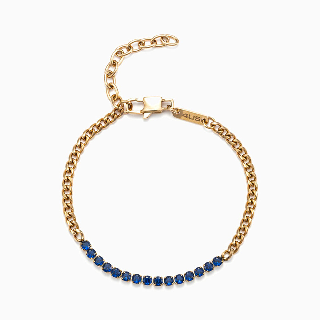 Bracciale Tennis in Acciaio Dorato con Zirconi Blu