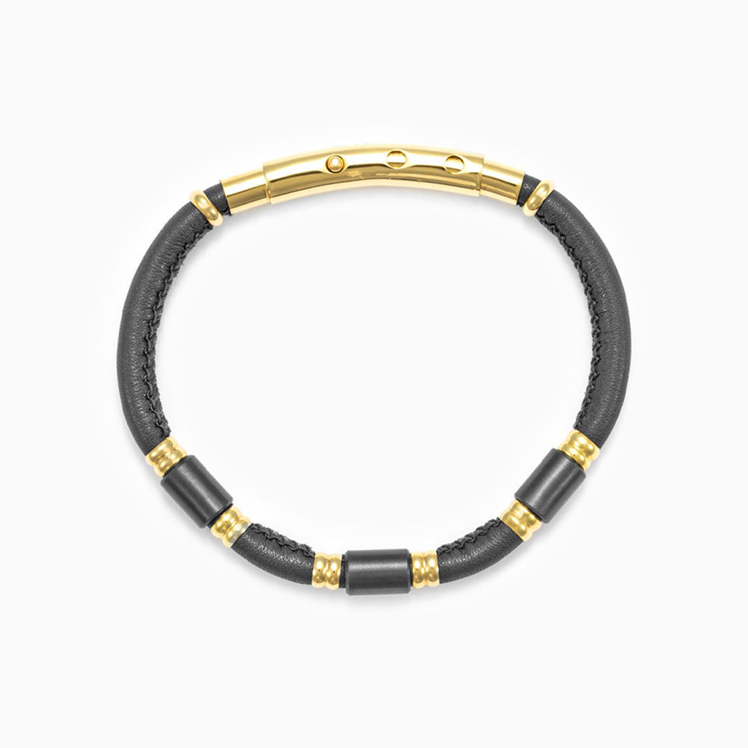 Bracciale uomo in pelle nera con inserti