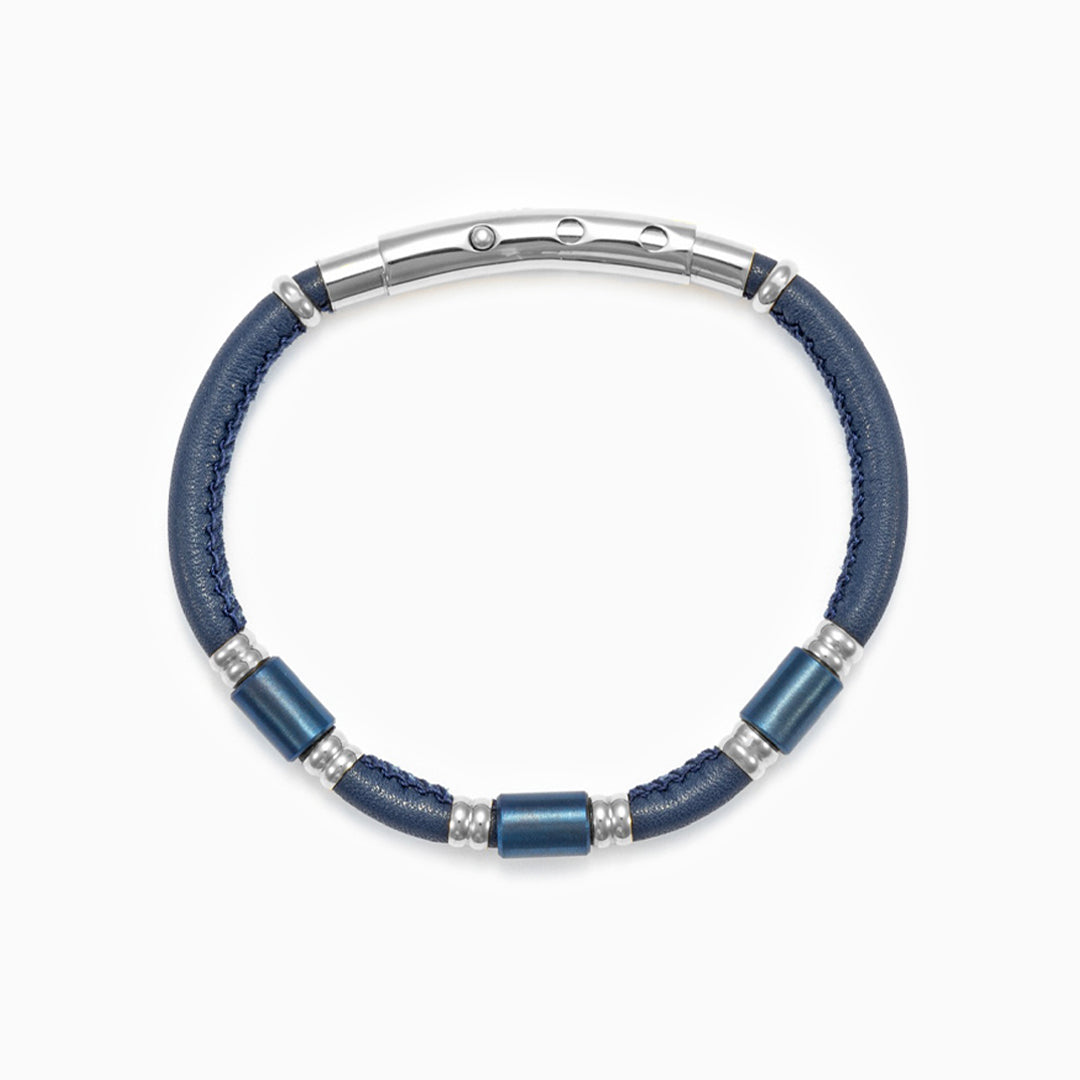 Bracciale uomo in pelle blu con inserti