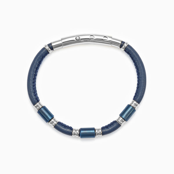 Bracciale uomo in pelle blu con inserti