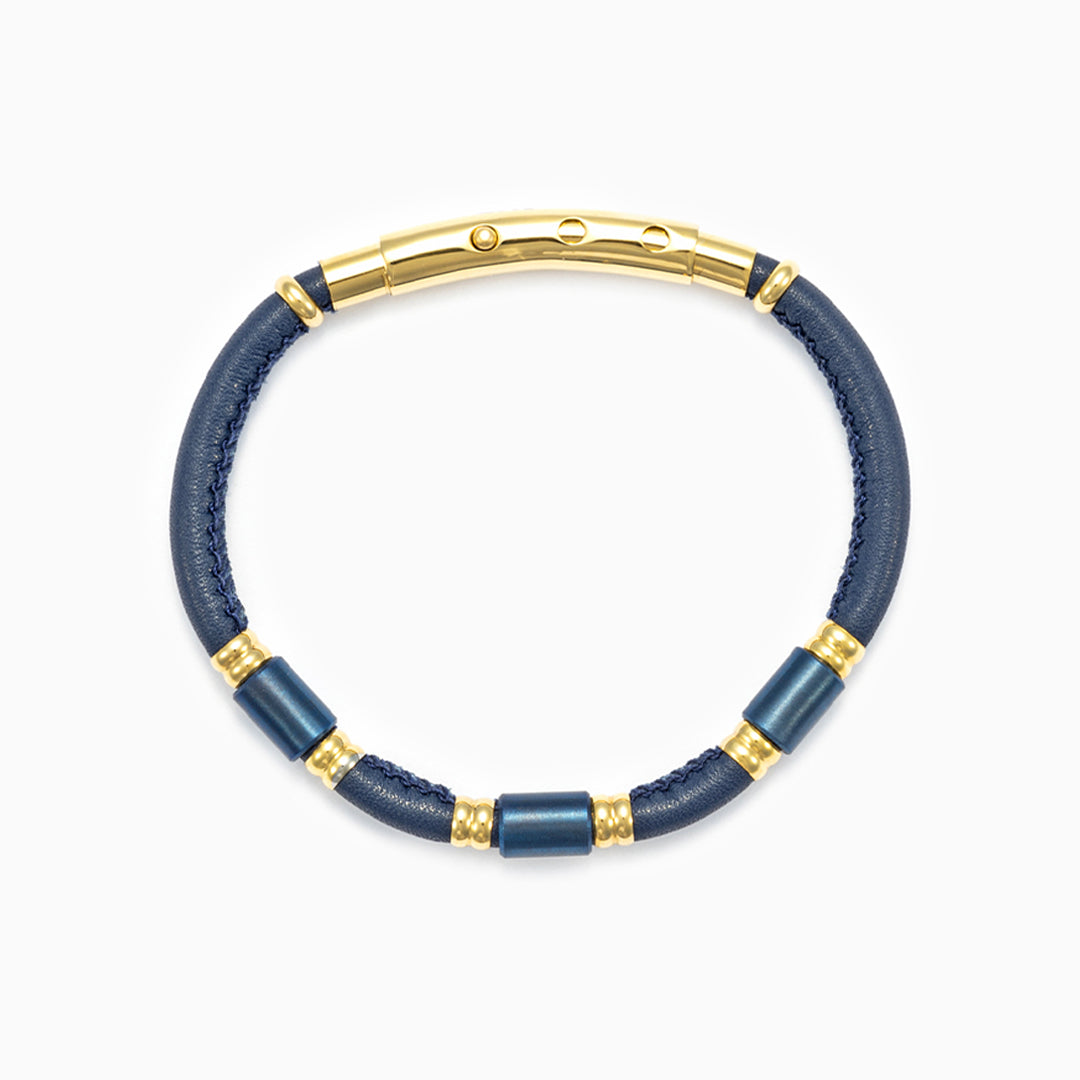 Bracciale uomo in pelle blu con inserti in acciaio