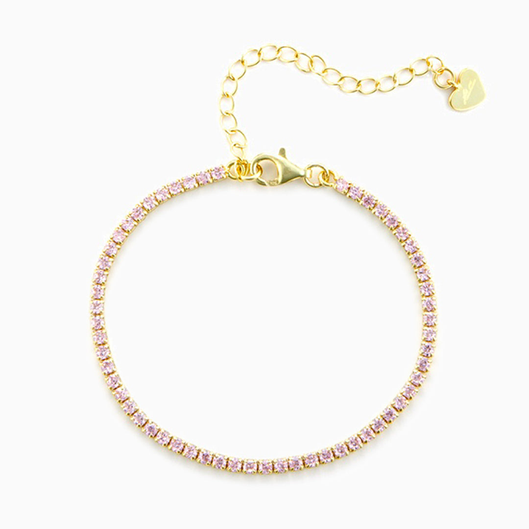 Bracciale tennis in argento dorato con zirconi rosa