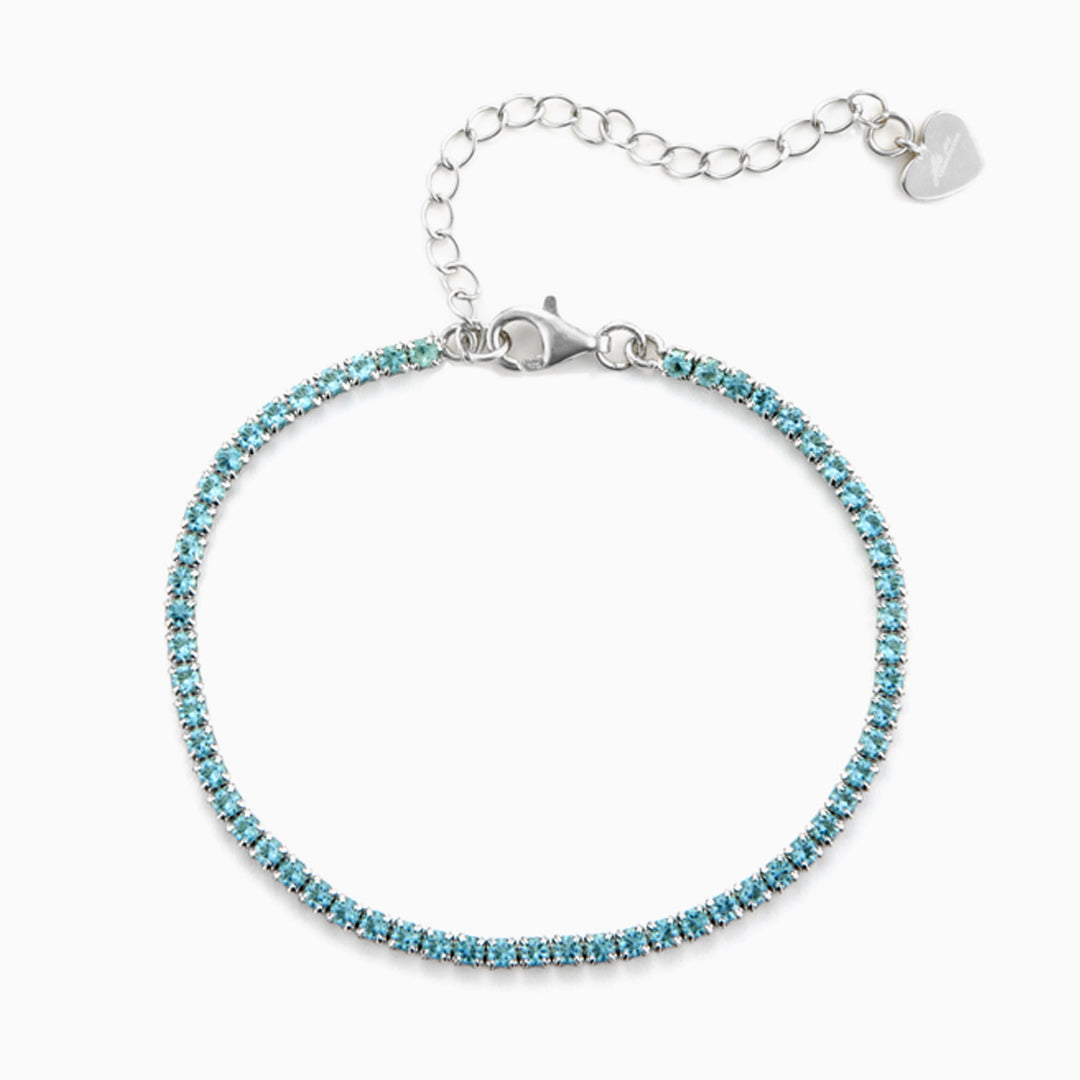 Bracciale tennis in argento con zirconi azzurri