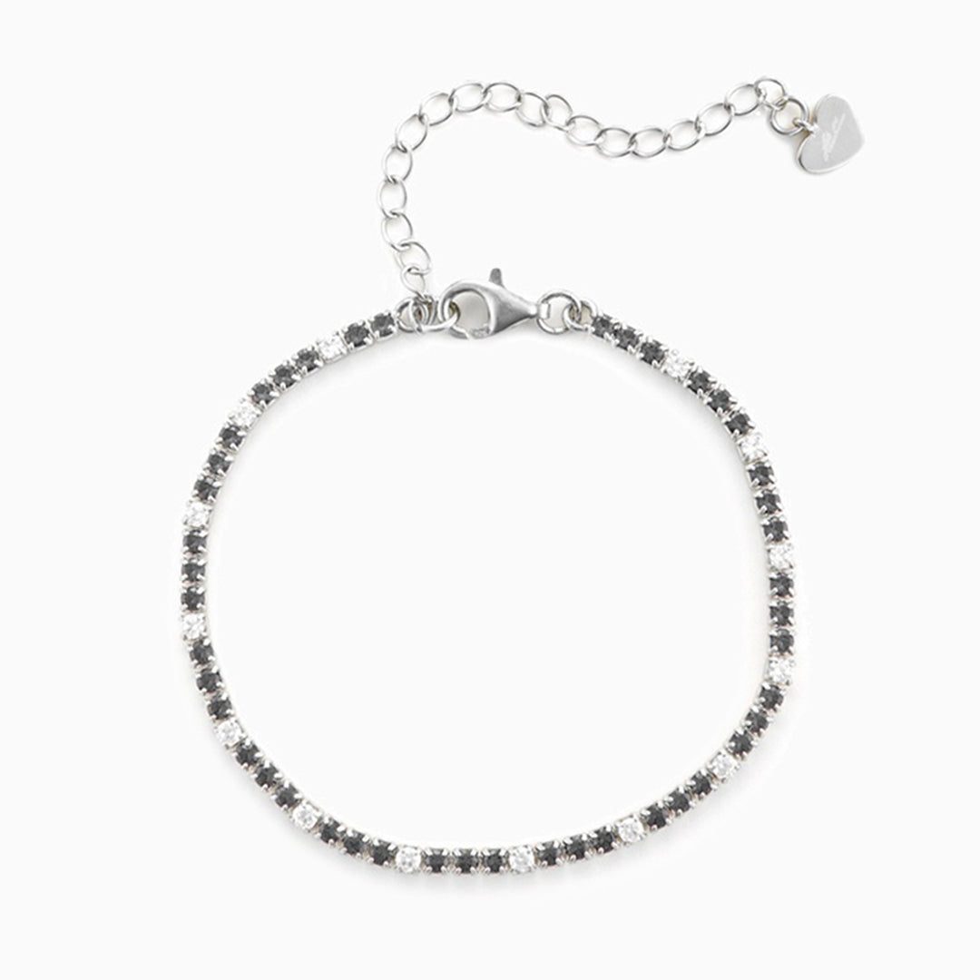 Bracciale tennis in argento con zirconi neri e bianchi alternati