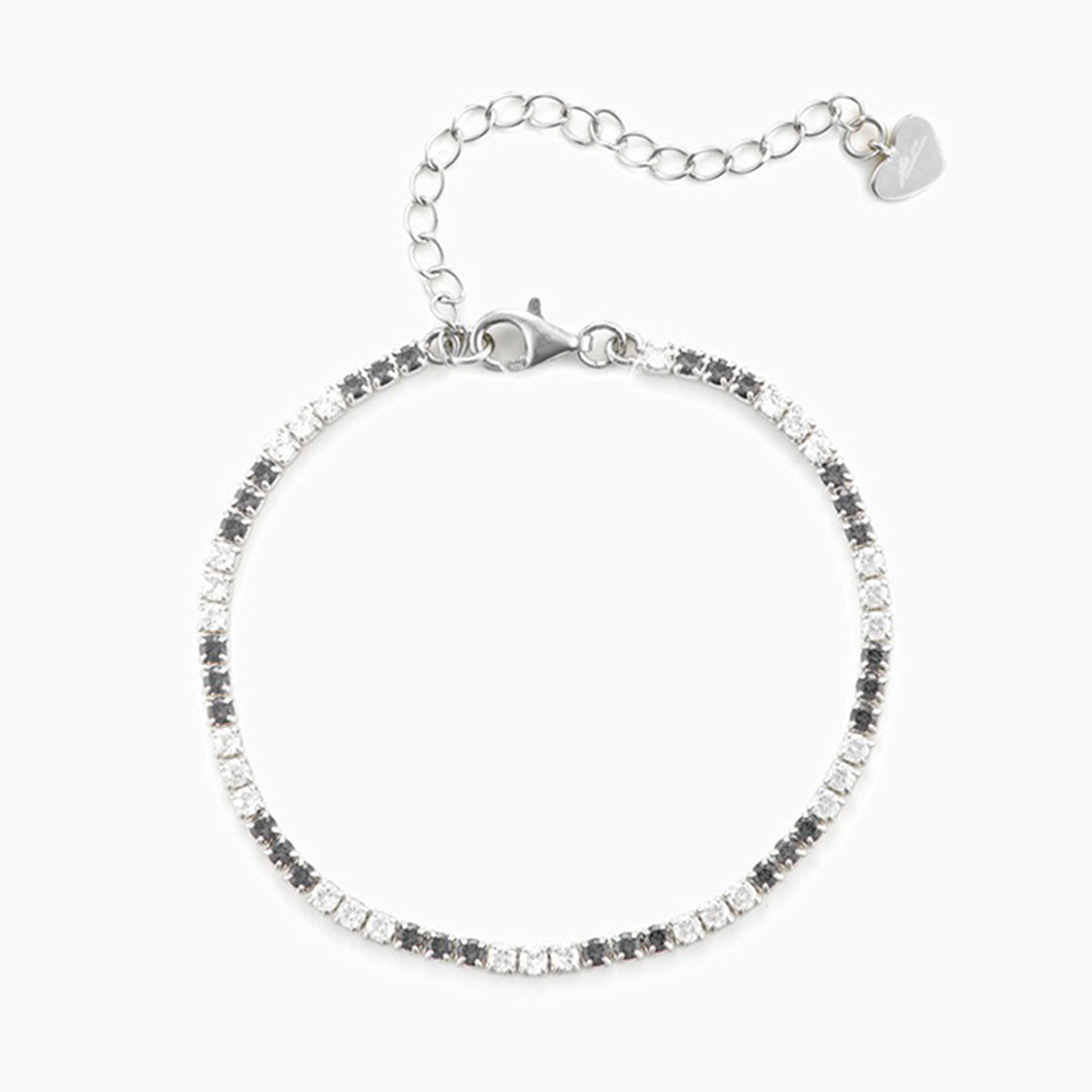 Bracciale tennis in argento con zirconi bianchi e neri
