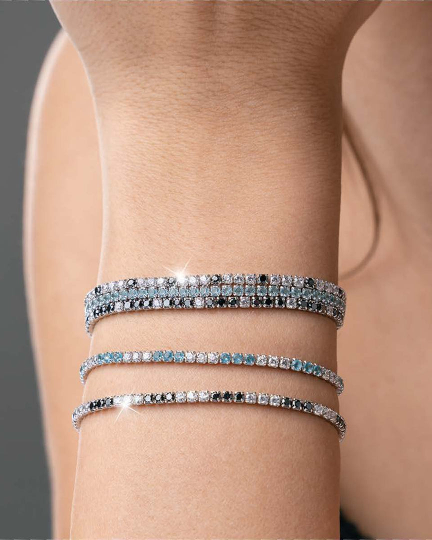 Bracciale tennis in argento con zirconi bianchi e neri
