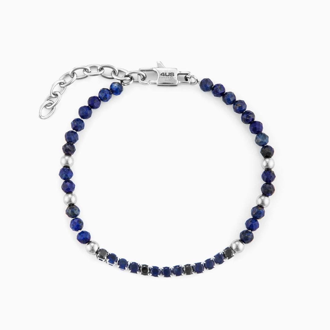 Bracciale uomo in acciaio con lapislazzuli e zirconi blu
