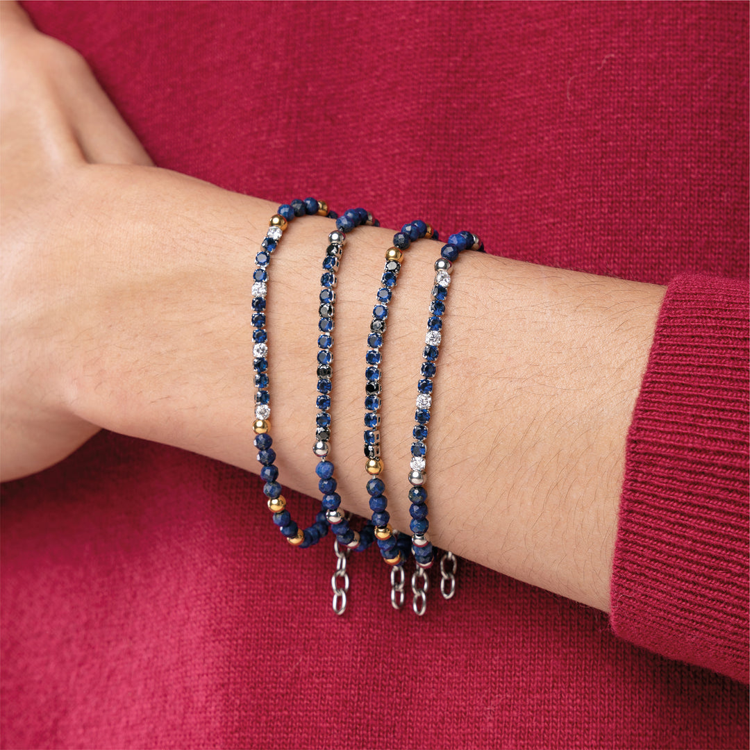 Bracciale uomo in acciaio con lapislazzuli e zirconi blu