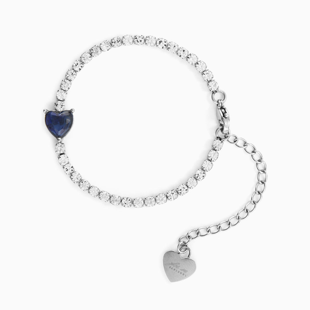 Bracciale tennis in acciaio con zirconi e cuore blu