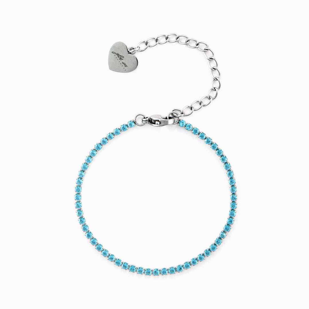 Bracciale tennis in acciaio con zirconi azzurri