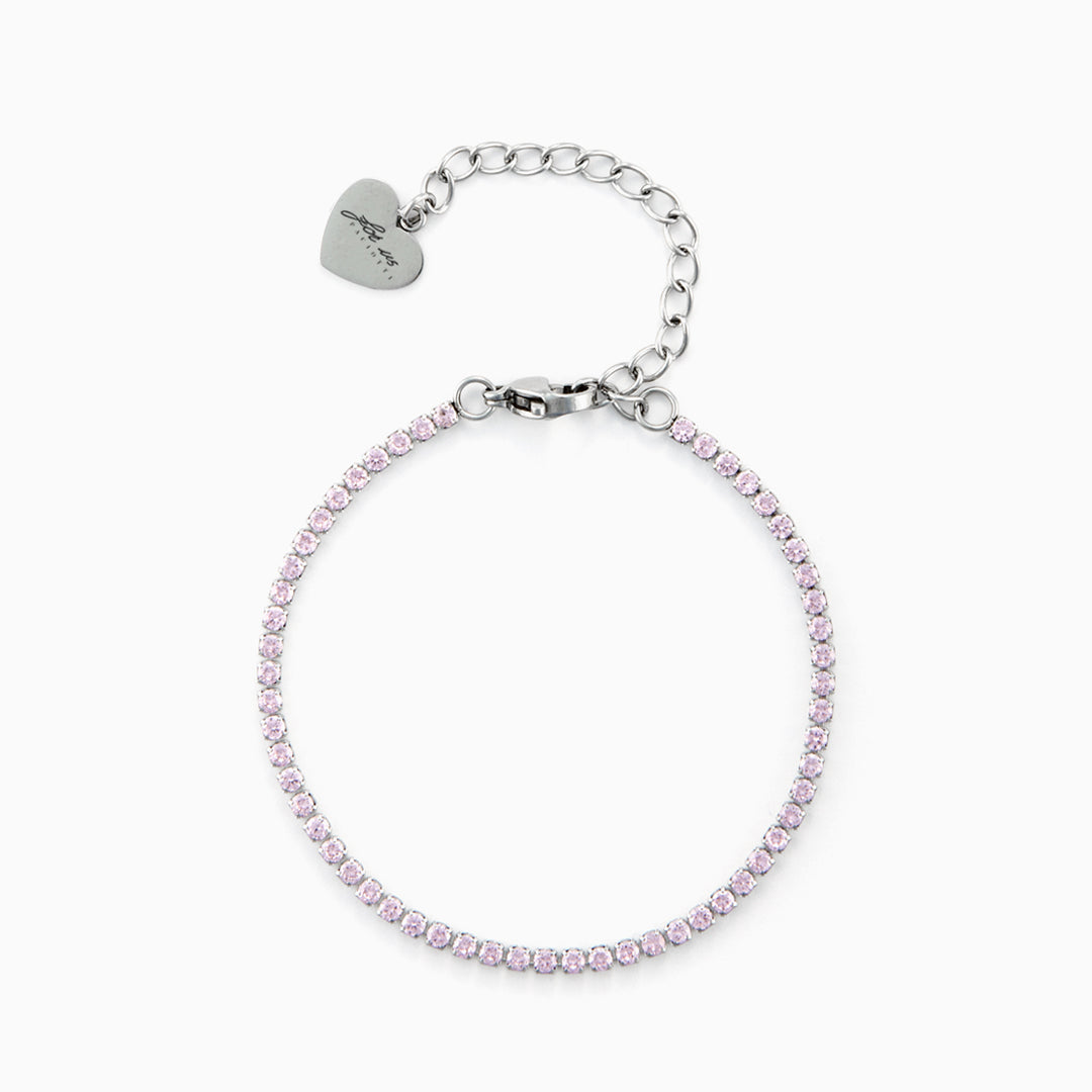 Bracciale tennis in acciaio con zirconi rosa chiaro
