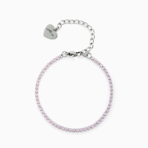 Bracciale tennis in acciaio con zirconi rosa chiaro