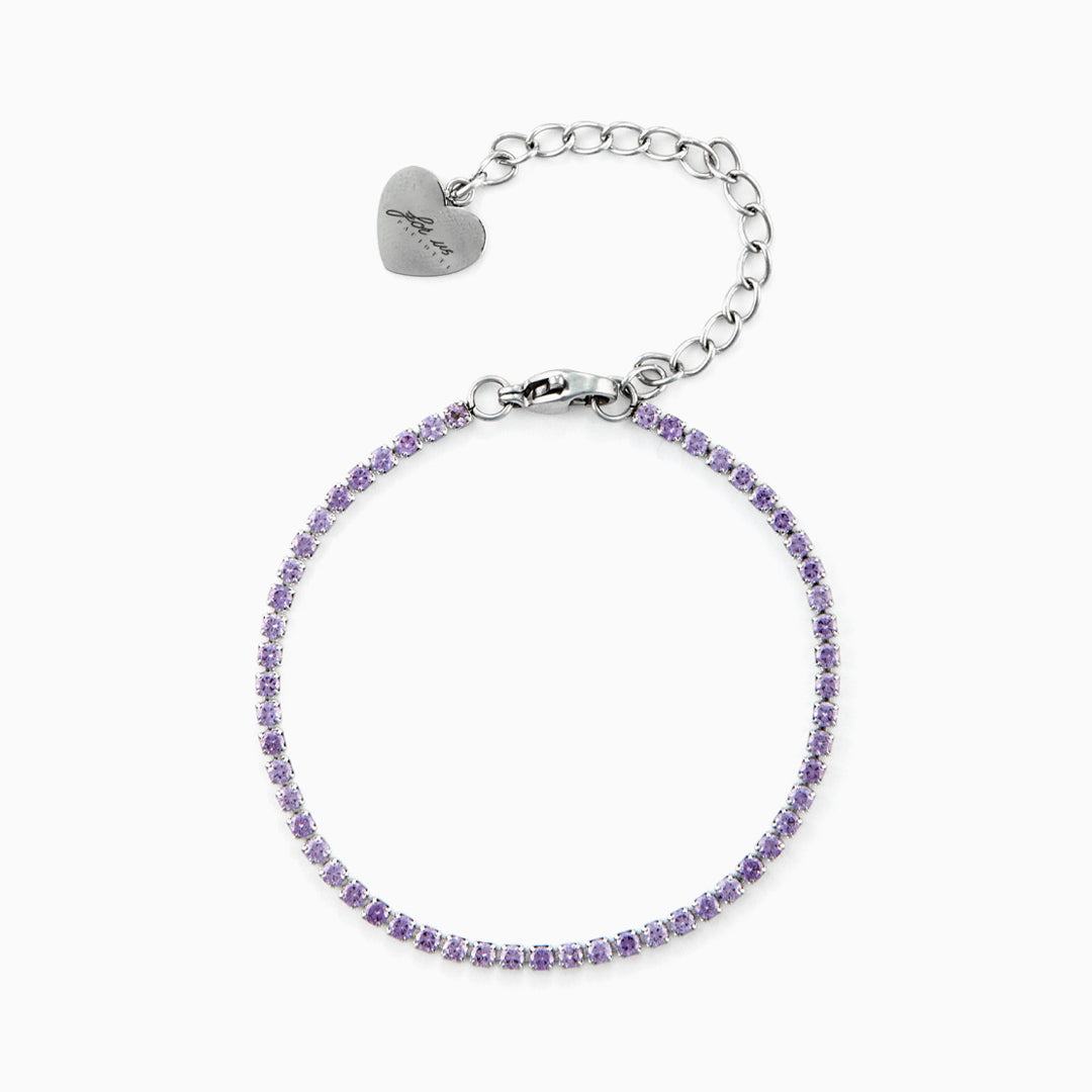 Bracciale tennis in acciaio con zirconi lilla