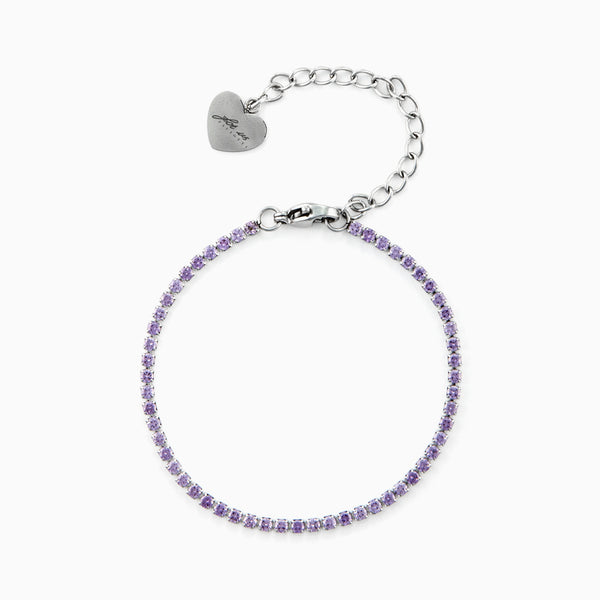 Bracciale tennis in acciaio con zirconi lilla