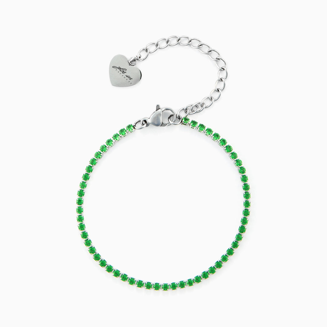 Bracciale tennis in acciaio con zirconi verdi