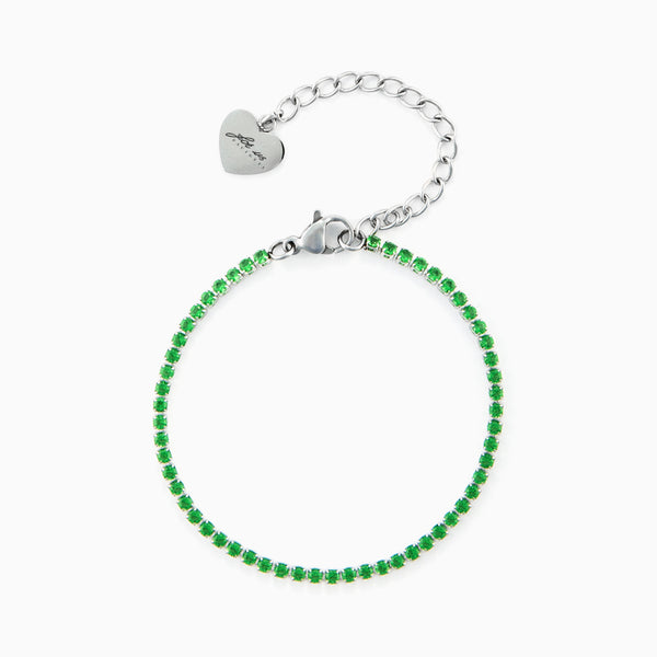 Bracciale tennis in acciaio con zirconi verdi