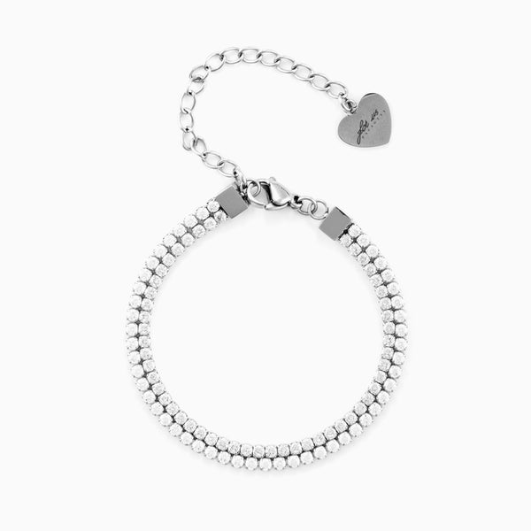 Bracciale doppia fila in acciaio con zirconi bianchi