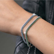 Bracciale doppia fila in acciaio con zirconi lilla e bianchi