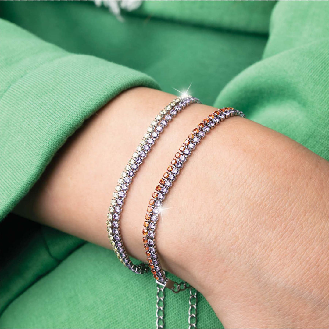 Bracciale doppia fila in acciaio con zirconi bianchi e gialli