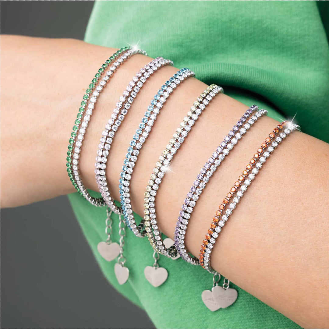 Bracciale doppia fila in acciaio con zirconi bianchi e gialli