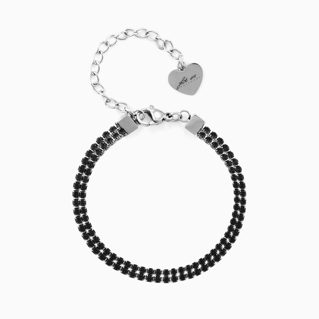Bracciale doppia fila in acciaio con zirconi neri
