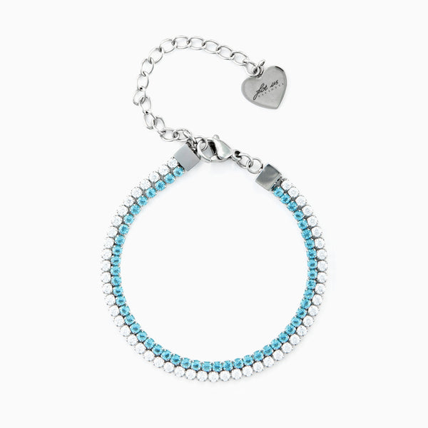 Bracciale doppia fila in acciaio con zirconi bianchi e azzurri