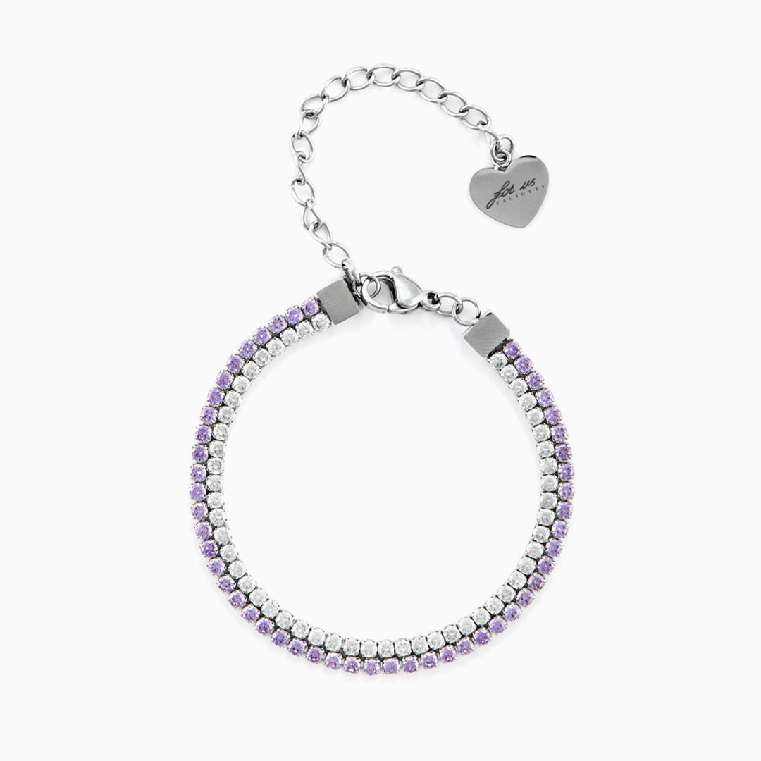 Bracciale doppia fila in acciaio con zirconi lilla e bianchi