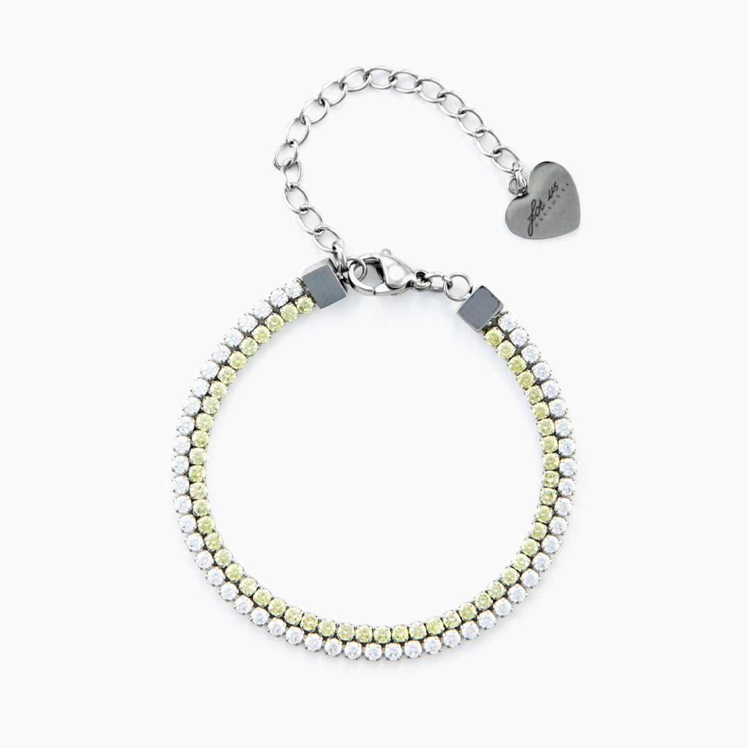 Bracciale doppia fila in acciaio con zirconi bianchi e gialli