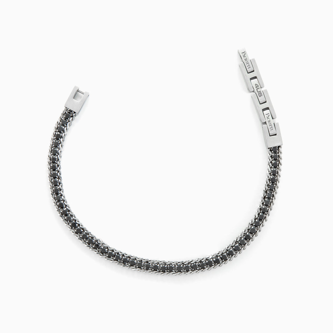 Bracciale uomo in acciaio con treccia nera in corda e acciaio