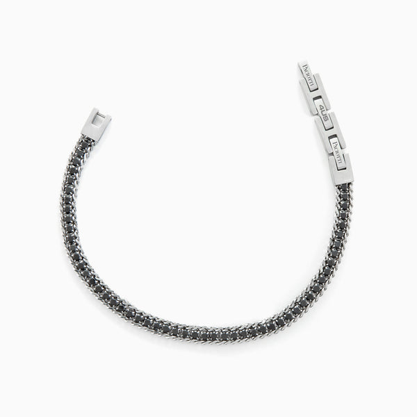 Bracciale uomo in acciaio con treccia nera in corda e acciaio