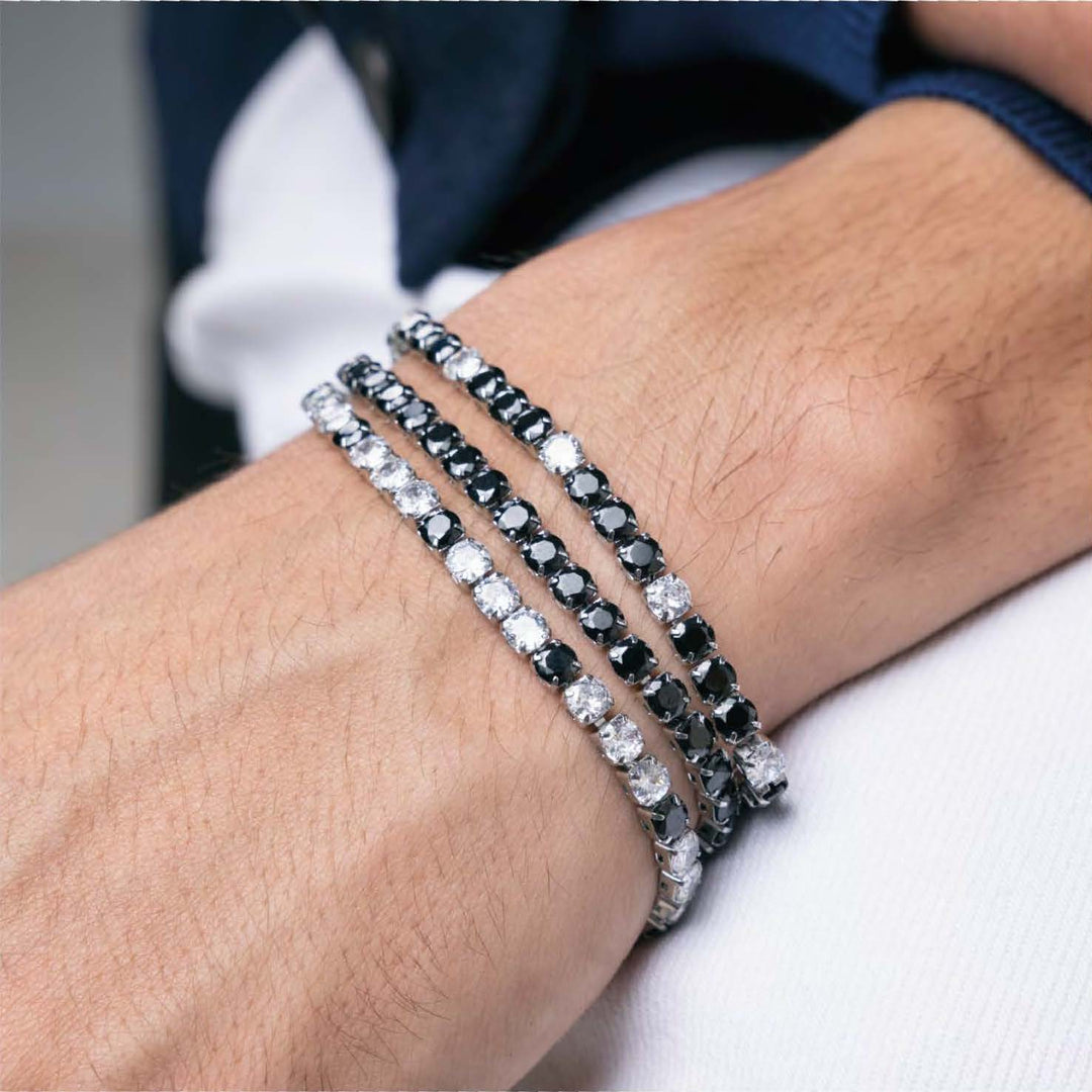 Bracciale tennis in acciaio con zirconi neri e bianchi alternati