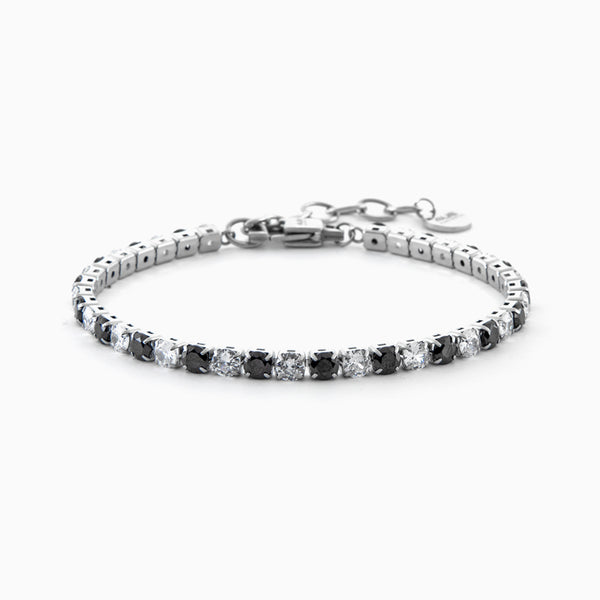 Bracciale tennis in acciaio con zirconi neri e bianchi alternati