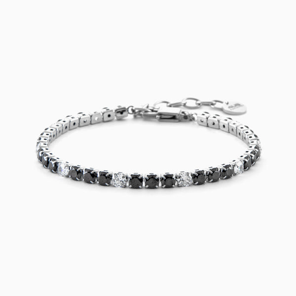 Bracciale tennis in acciaio con zirconi neri e bianchi alternati