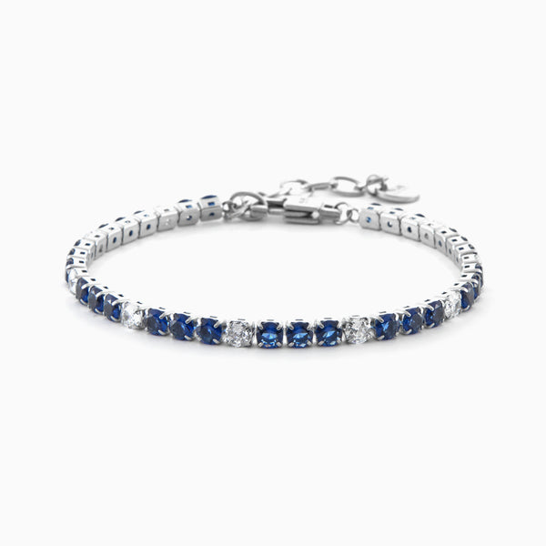 Bracciale tennis in acciaio con zirconi blu e bianchi alternati