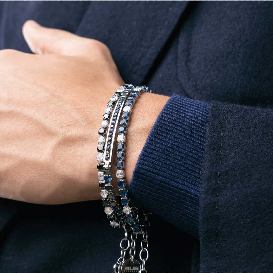 Bracciale tennis in acciaio con zirconi blu e bianchi alternati