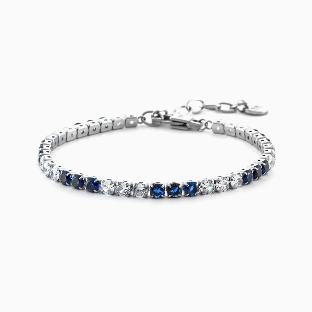 Bracciale tennis in acciaio con zirconi bianchi e blu