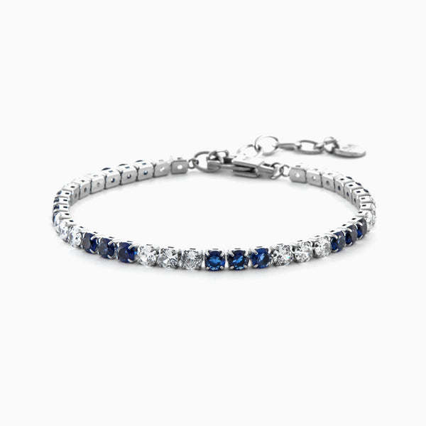 Bracciale tennis in acciaio con zirconi bianchi e blu