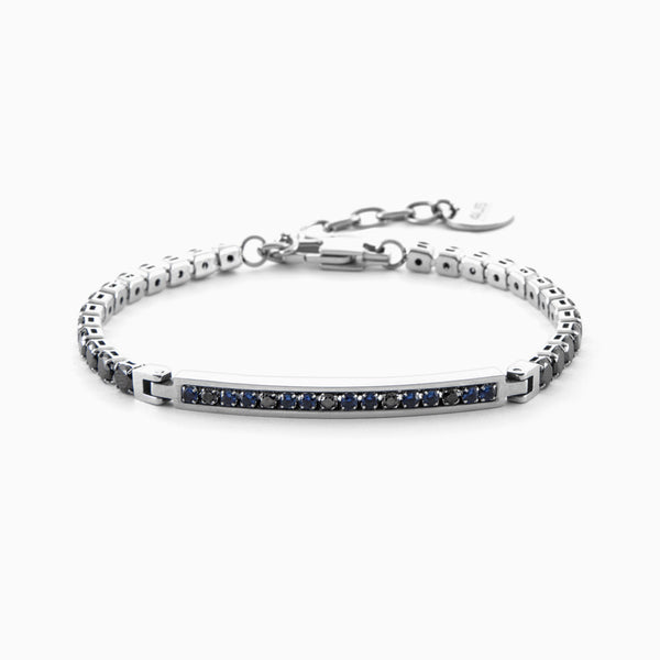 Bracciale in acciaio con zirconi blu e neri