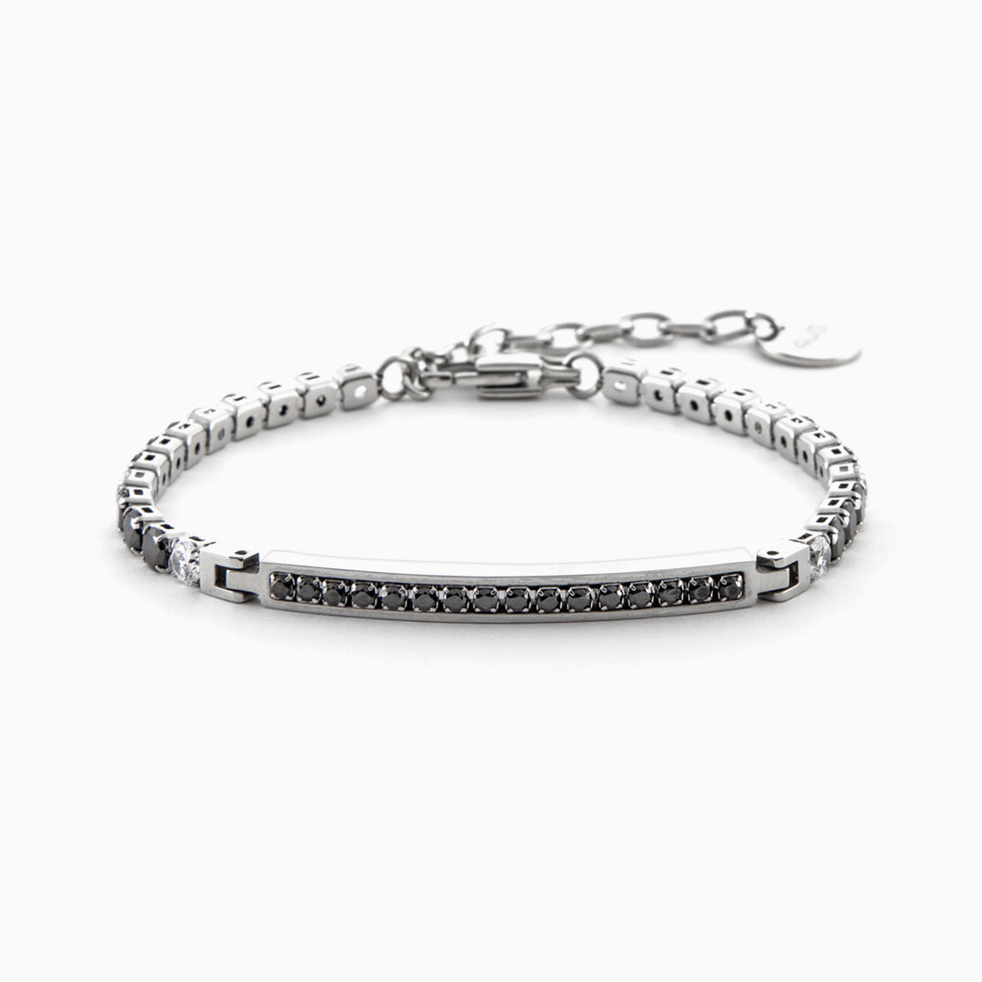 Bracciale in acciaio con zirconi neri