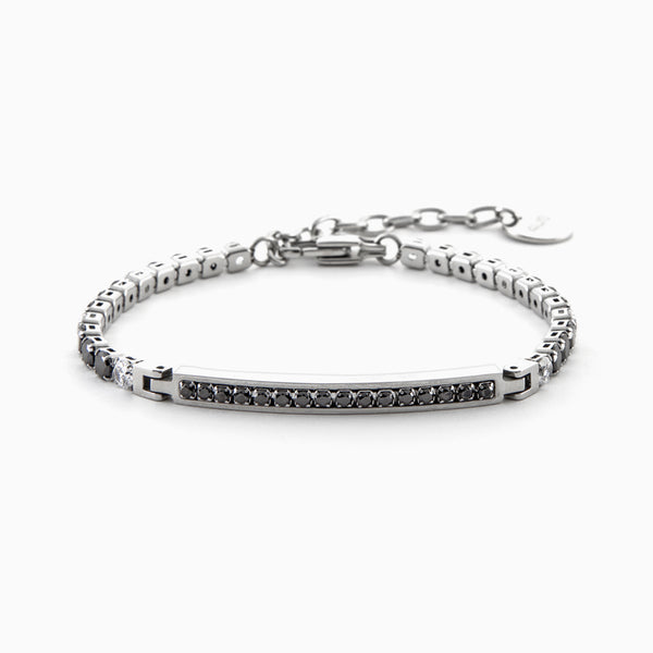 Bracciale in acciaio con zirconi neri