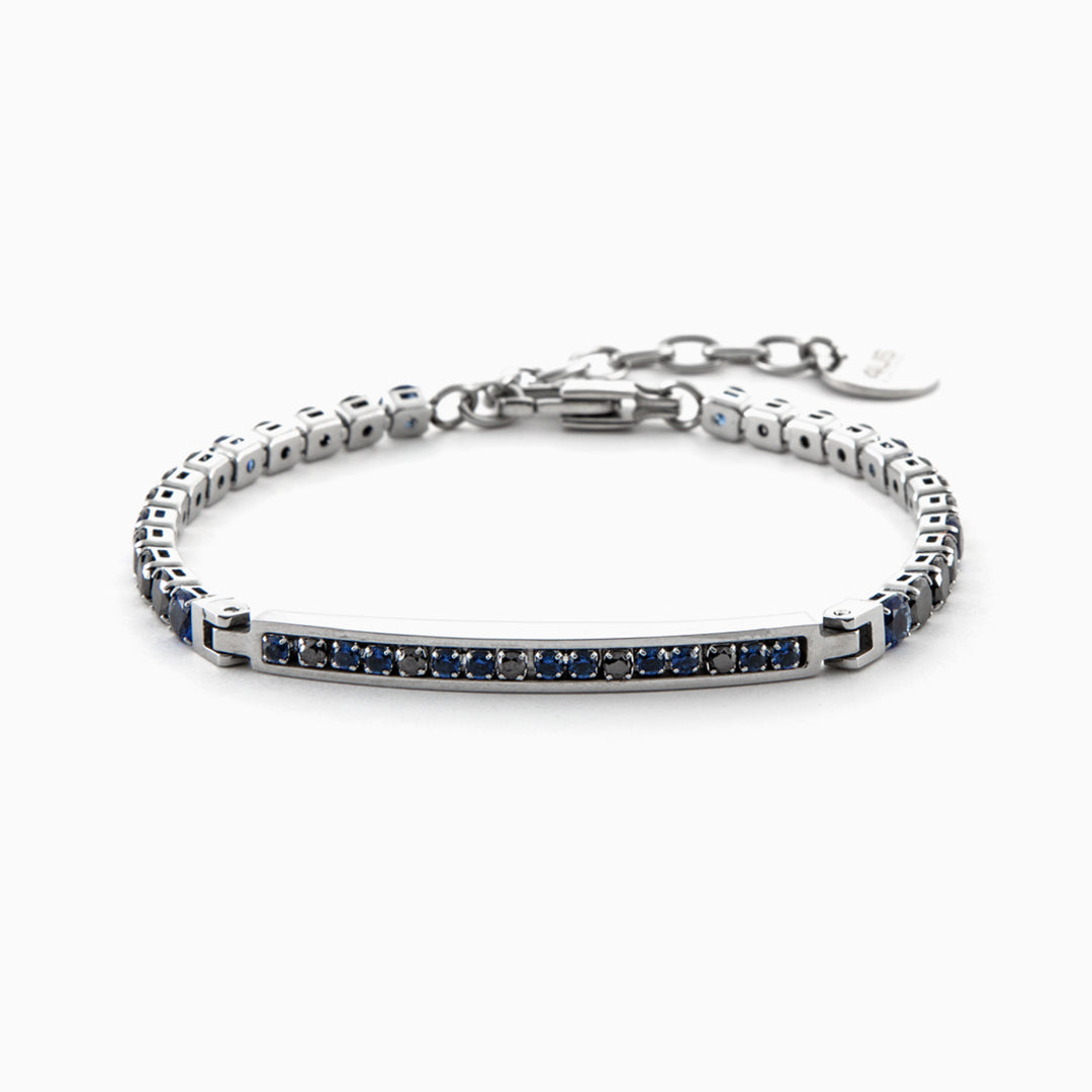 Bracciale in acciaio con zirconi blu e neri