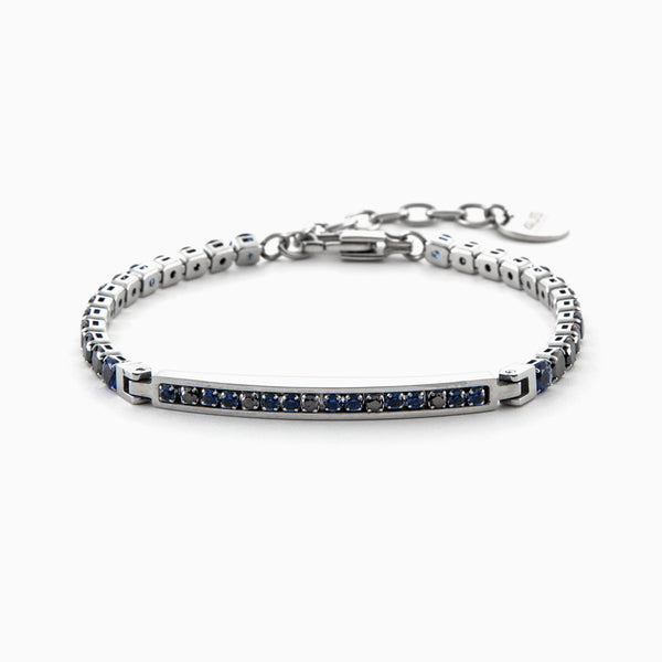 Bracciale in acciaio con zirconi blu e neri