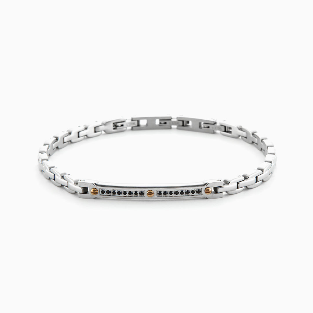 Bracciale in acciaio con zirconi neri
