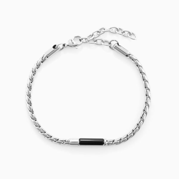 Bracciale in acciaio con inserto in onice nero naturale