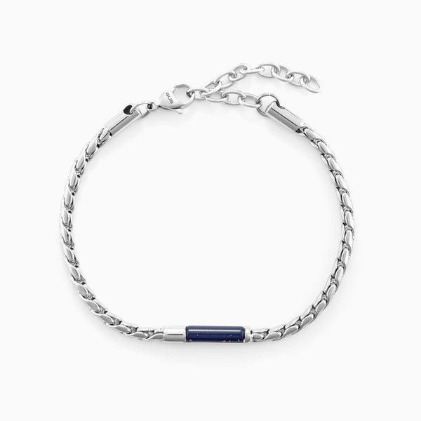Bracciale in acciaio con inserto in lapislazzuli naturale