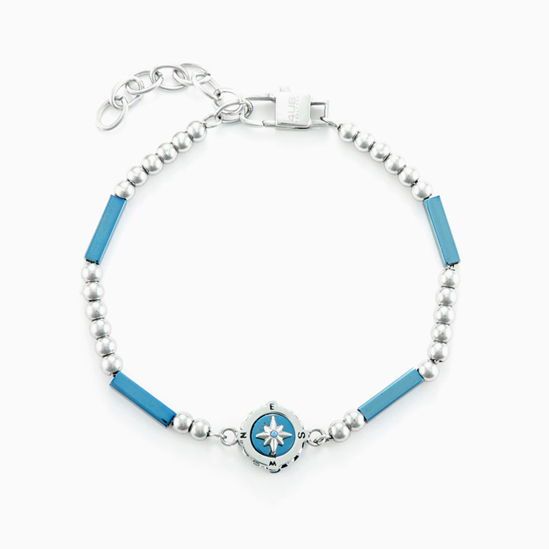 Bracciale con bussola blu e sfere in acciaio